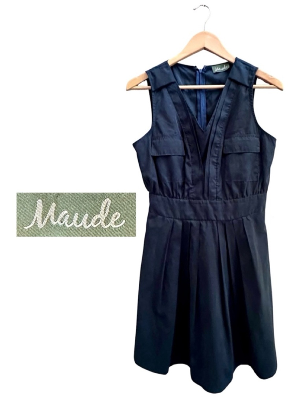 MAUDE Gray Sleeveless Midi Dress V Neck Old Money Classic Chic Sleek Timeless M